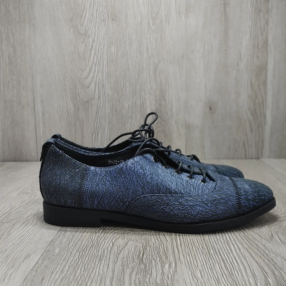 Blacksheep Empire‎ Lace Up Oxford Flats Shoes Blue Black Textured Leather 36